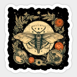 Mystic moth with magic herbarium and moons Sticker